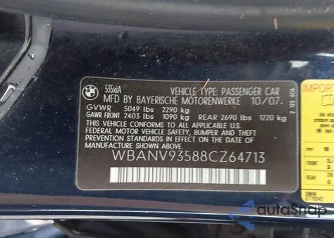 2008 BMW 535Xi from USA, damaged, VIN WBANV93588CZ64713